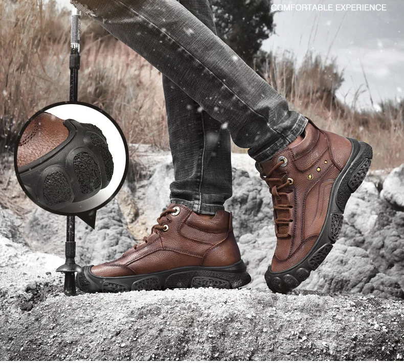 Натуральные мужские кожаные ботинки наивысшего качества на шнуровке; сезон осень-зима; мужские ботинки; нескользящие удобные зимние ботильоны на меху