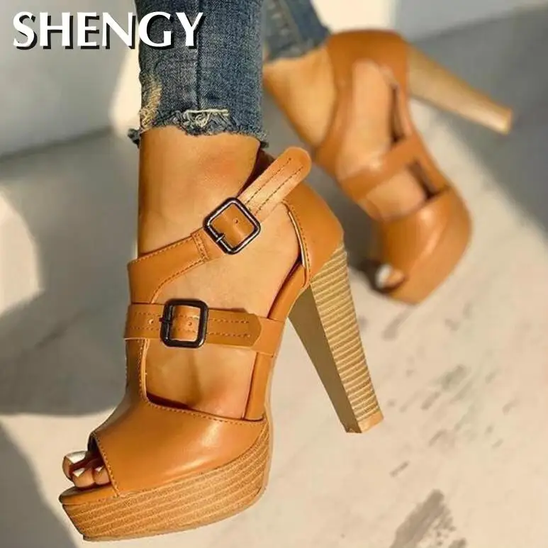 Summer Women Shoes Fashion High Heel Shoes Sandals Peep Toe Platform Pumps Buckle Pumps Office