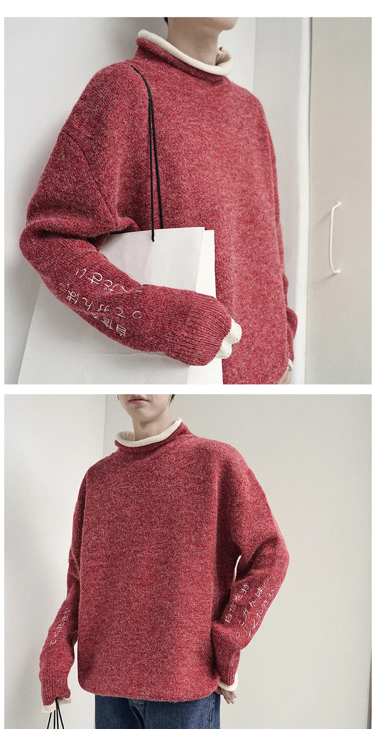 Winter Men's Long Sleeve Knit Embroidery In Warm Cashmere Knitting Woolen Sweaters Casual Coats Brand Male Pullover M-2XL