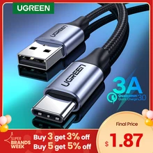 Ugreen usb c cabo para xiaomi redmi nota 10 usb tipo c 3a cabo de carregamento do telefone rápido para huawei p40 pro tipo c carregador cabo usb c