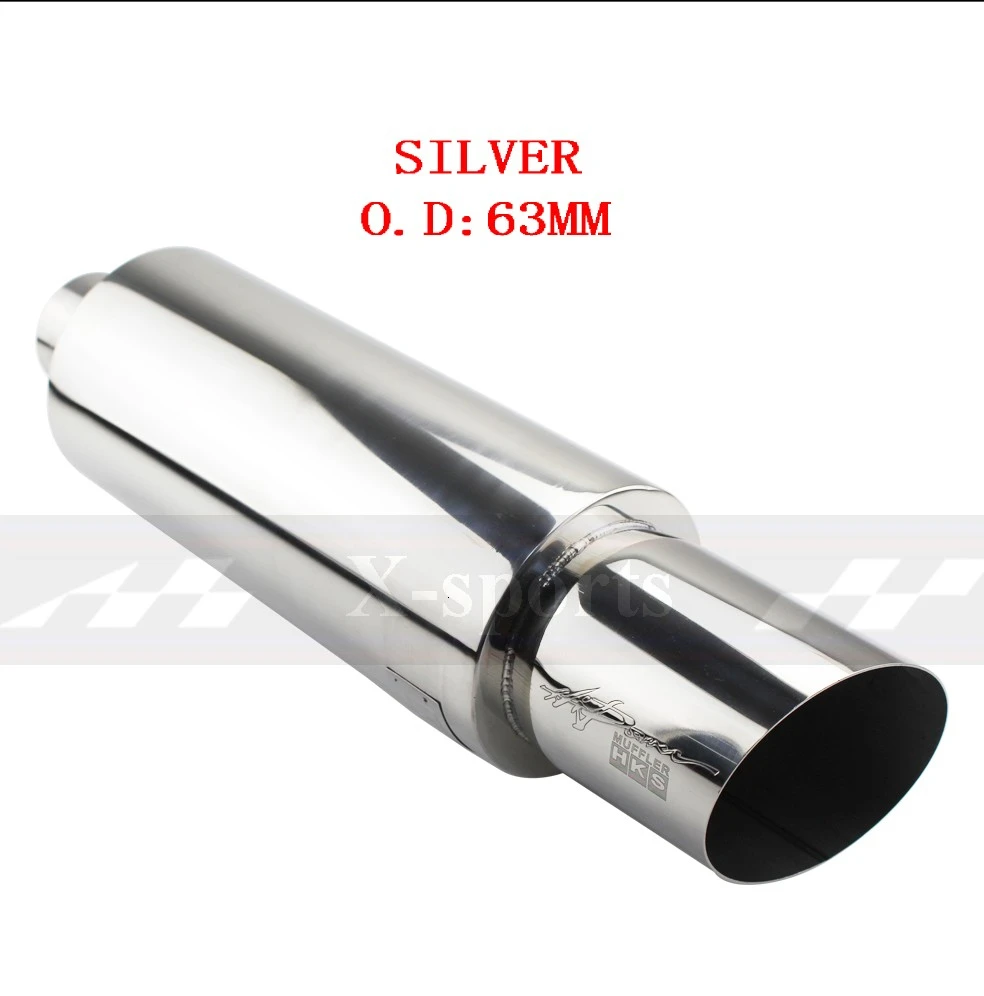 BEVEL SILVER 63MM Глушитель выхлопной трубы для автомобиля, мотоцикла, высокое качество, универсальный, нержавеющая сталь, 304, интерфейс 63 мм, 76 мм, выход: 101 мм, глушители - Цвет: BEVEL SILVER 63MM