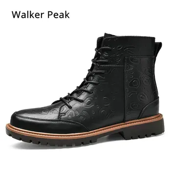 

Brand Motorcycle Warm Winter Shoes for men Genuine Leather Brogue Mens Ankle Boots Rubber Snow Boots Casual Shoes For Men
