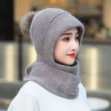 Зимняя женская вязаная шапка, шарф, комплект из 2 предметов, модная шерстяная утолщенная шапка, воротники, женская теплая шапка, шарф, набор, зимние шапки