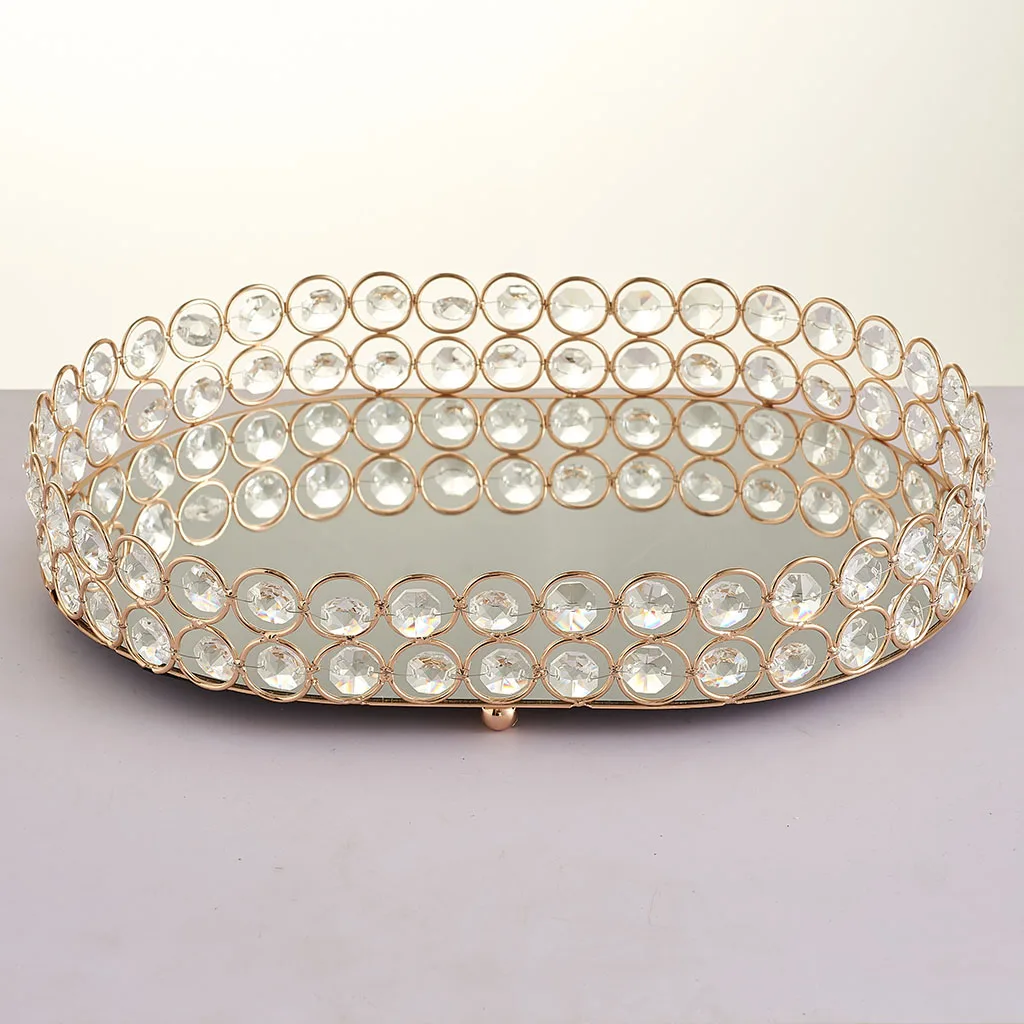 Crystal Oval Mirrored Tray Cosmetic Vanity Tray Jewelry Storage Decorative Tray