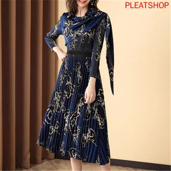 

Miyak French large size printed dress 2020 spring and summer new women's mid-length slim slim temperament dress