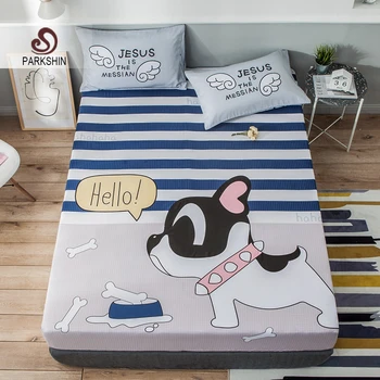 

Parkshin 100% Cotton 1PCS Fitted Sheet Cartoon Doggy Mattress Cover Double Size Elastic Band Bedding Sheet Decor Home Textiles
