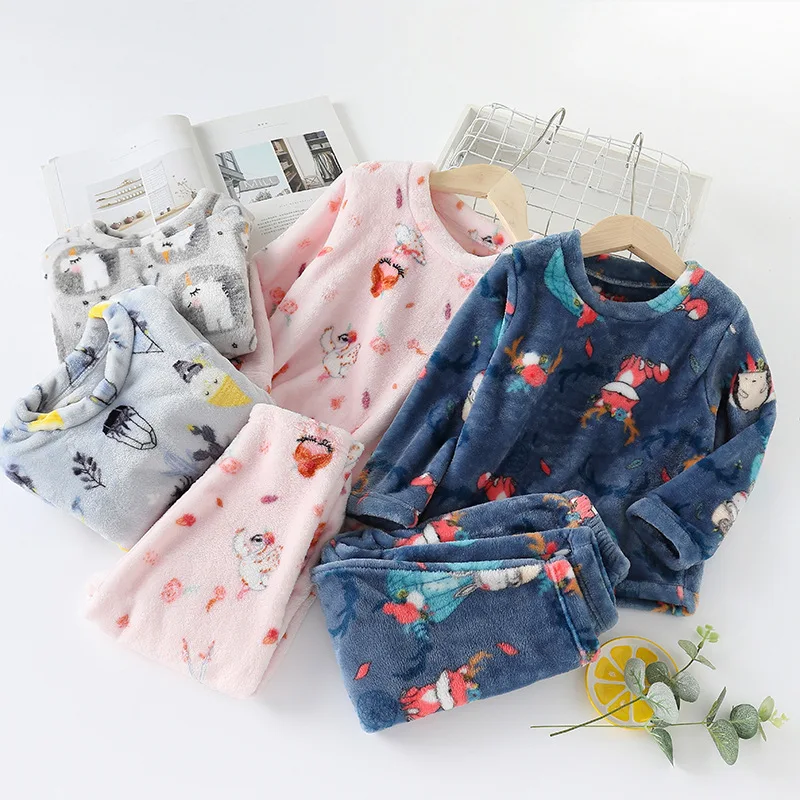 pajama sets baby boy Winter Baby Boys Girls Pajamas Children Flannel Warm Pyjamas Kids Cartoon Pijamas Teenager Girl Clothes Sets For 2-12 Years pajama sets boy