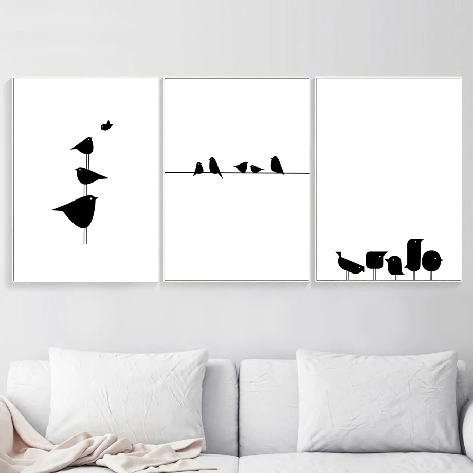 

Minimalist cute bird black and white wall art canvas painting Nordic posters and prints murals for living room nursery decoratio