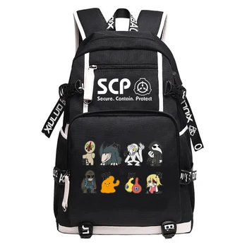 

SCP Foundation Women Back Pack Cartoon Bookbag Canvas School Bags for Teenage Girls SCP Travel Bagpack USB Laptop Backpack