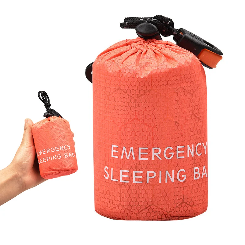 

Ultra Light Portable Sleeping Storage Bag PE Emergency Sleeping Bag Drawstring Camping Travel Storage Bag W/ Whistle