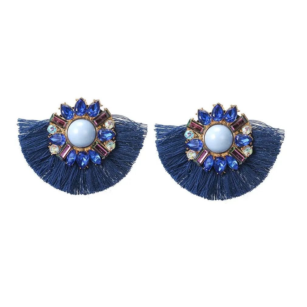Colored rhinestone gemstone fan-shaped tassel earrings | Украшения и аксессуары