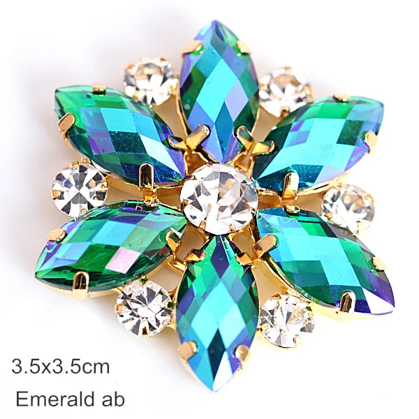 Emerald AB-3.5cm 1 шт., стразы для шитья конского глаза с золотым основанием, стразы для шитья, аппликация для свадебного платья Y3662 - Цвет: Emerald AB-3.5cm