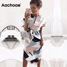 2019 gran oferta Vestidos de fiesta Midi para mujer con estampado geométrico de verano Boho Vestido de playa suelto con manga de murciélago Vestidos de talla grande(China)