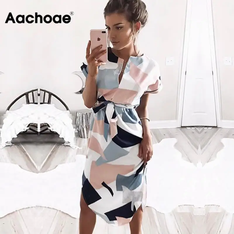 Aachoae 2020 Women Midi Party Dresses Geometric Print Summer Boho Beach Dress Loose Batwing Sleeve Dress Vestidos Plus Size Aachoae 2020 Women Midi Party Dresses Geometric Print Summer Boho Beach Dress Loose Batwing Sleeve Dress Vestidos Plus Size