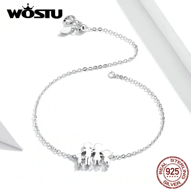 WOSTU, настоящее 925 пробы, Серебряный Семейный Браслет для женщин, мамы, папы и детей, милый дом, оригинальные браслеты, роскошные ювелирные изделия, подарок CQB164
