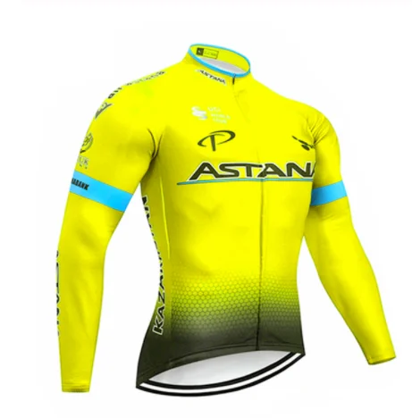 Bib Cycling Set Флуоресцентный зеленый Астана с длинным рукавом велосипед Джерси костюм мужской велосипед Майо MTB гоночный велосипед костюм летний Рупа велосипед Джерси - Цвет: Bib Cycling Set