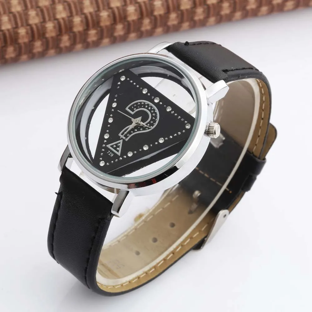Women Watches Fashion Triangle Transparent Quartz Wristwatches Leather reloj mujer