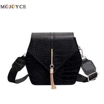

Vintage Crocodile Pattern Messenger Bag Women PU Leather Hexagon Handbag Classic Ladies Crossbody Bags