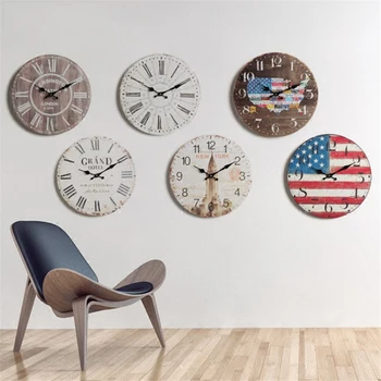

American Style 34cm 3D Wall Clock Quartz Vintage Wall Clocks Living Room Watch Silent Movement Home Decoration