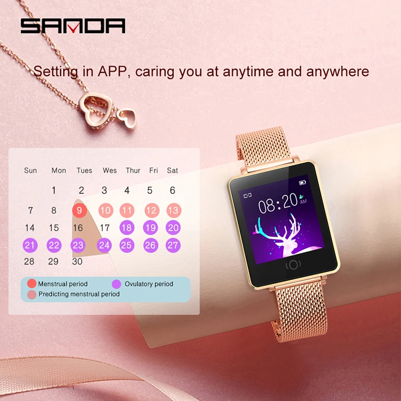 2020 SANDA Fashion Elegant Watch Women Smart Watch CK26 Plus Metal Strap Bluetooth Wrist Smartwatch Android&IOS Reloj inteligent