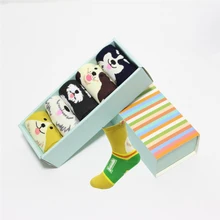 Новинка; женские Носки с рисунком; подарочная упаковка; 5 пар/лот; сезон осень-зима; хлопковые носки с изображением животных; женские и дамские Забавные милые носки; комплект