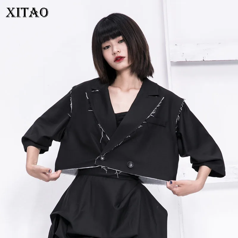 XITAO костюм с пышными рукавами короткая куртка с воротником Женская плоская Талия двойная Пряжка короткий рукав заусенцы ПАЛЬТО МОДНЫЙ Топ для женщин GCC1113