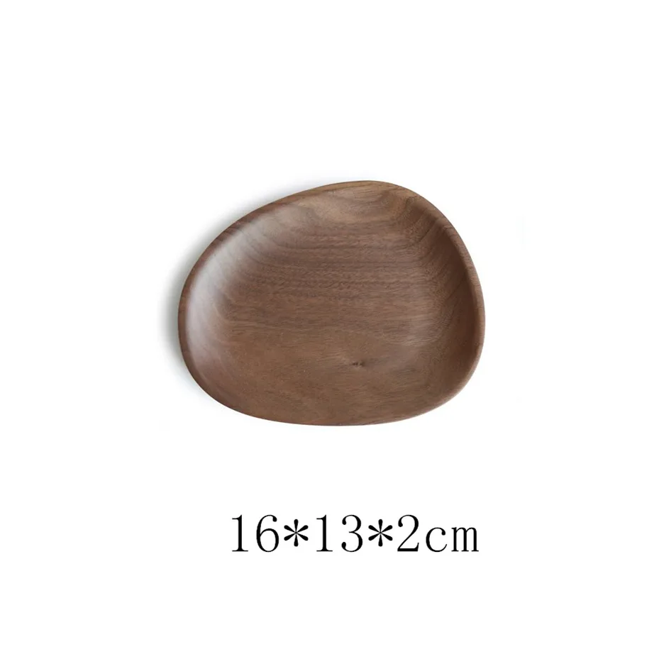 Деревянная тарелка неправильный овал грецкого ореха деревянная тарелка фруктовое блюдо, тарелка чайный поднос десертная обеденная тарелка, столовая посуда набор деревянной посуды - Цвет: B 16x13x2CM