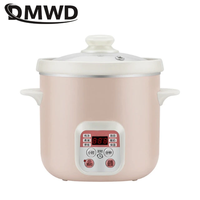 DMWD 1.5L Electric Mini Slow Cooker Stew Soup Porridge Health Pot Time  Control Ceramic Baby Food Cooking Machine Meal Steamer EU