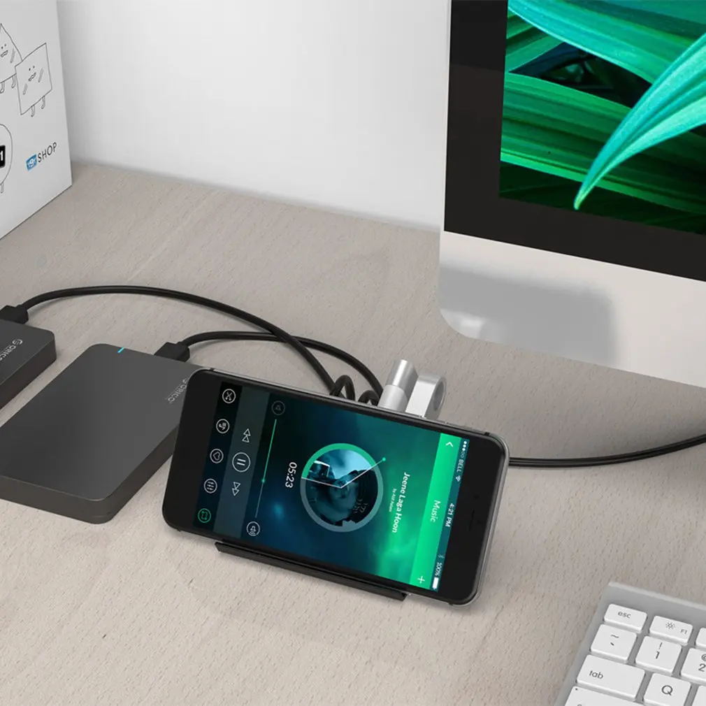 ORICO 5 Гбит/с высокоскоростной мини 4 порта USB 3,0/2,0 концентратор для настольного ноутбука с подставкой держатель для телефона планшетный ПК-черный/белый