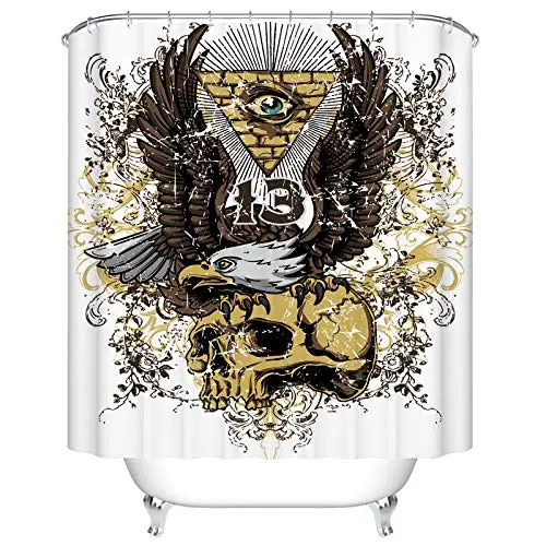 

Polyester Fabric Bath Curtain Set, Abstract Illustration of an Eagle Stepping on its Skull, Bathroom Art Decor, Bathroom Set