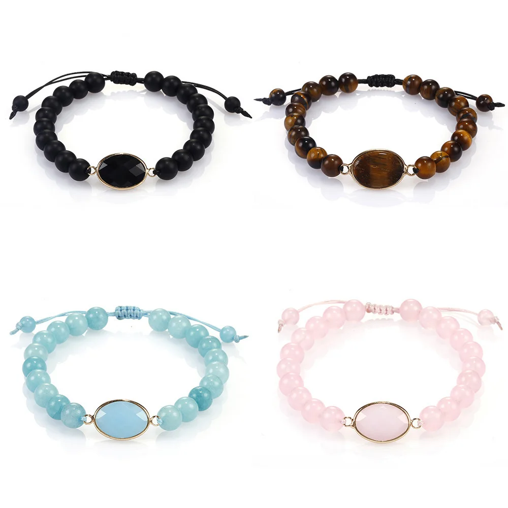 

Woven Rope Bracelet Handmade Adjustable Bead Natural Stone Bracelet and-crafted and String Coated Edge Stone Bracelet