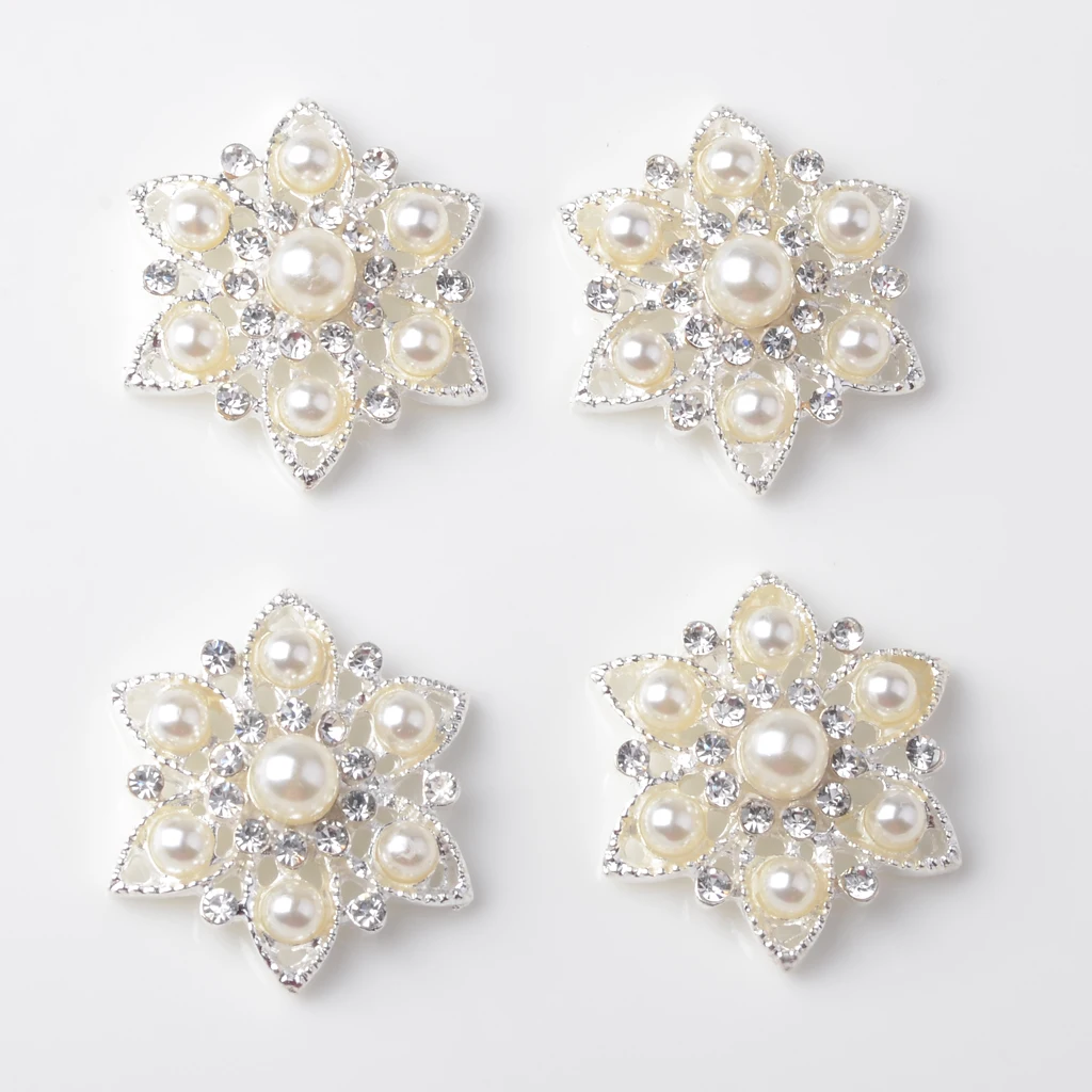 10x Handmade Flower Rhinestone Buttons Flatback Crystal Pearl Embellishments
