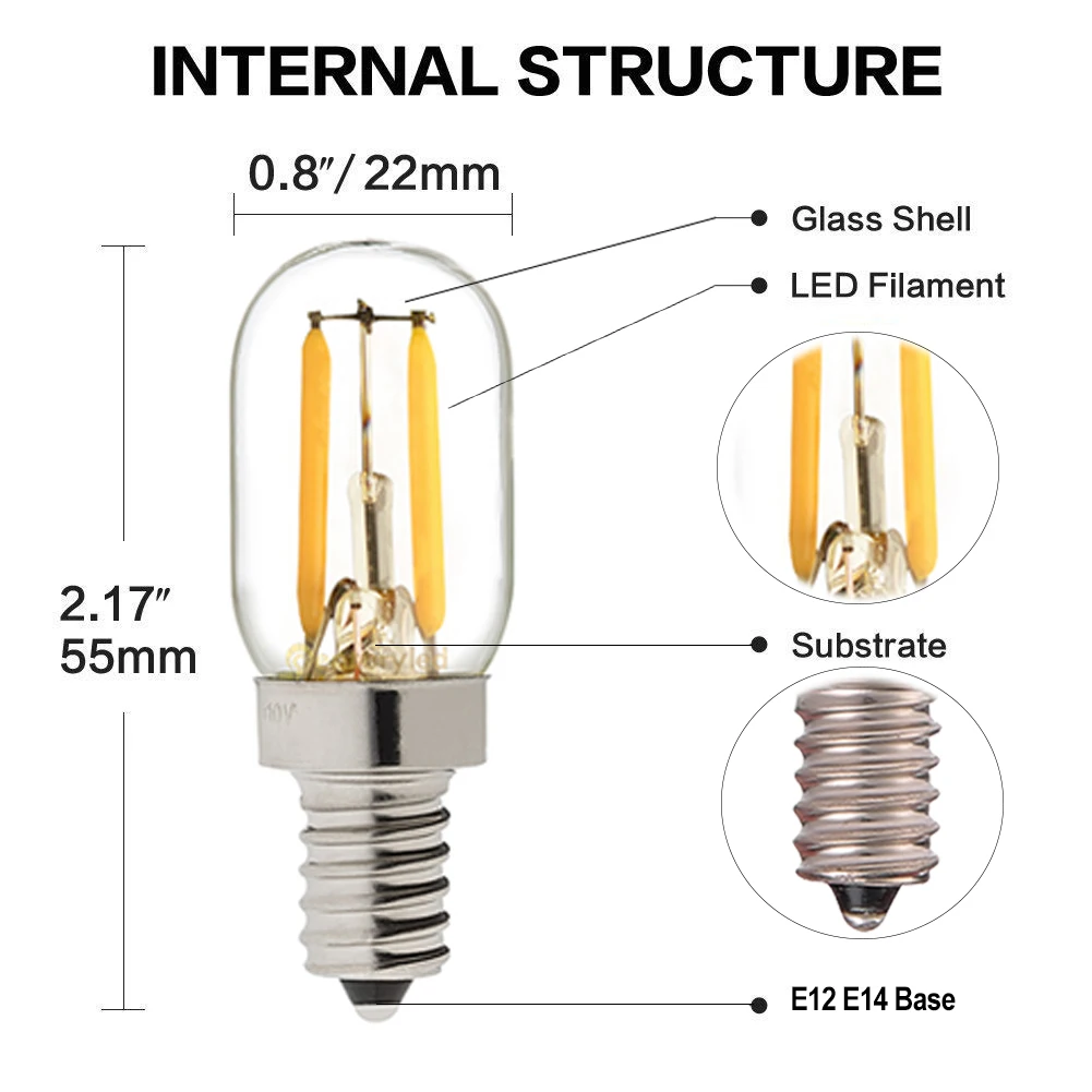 Energy-Efficient LED Fridge Light Bulb, E14 Small Screw, 0.5W-1W