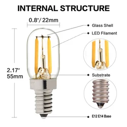 Energy - Efficient LED Fridge Light Bulb, E14 Small Screw, 0.5W - 1W - E14 220V - 240V (T20C 1W 2200K)
