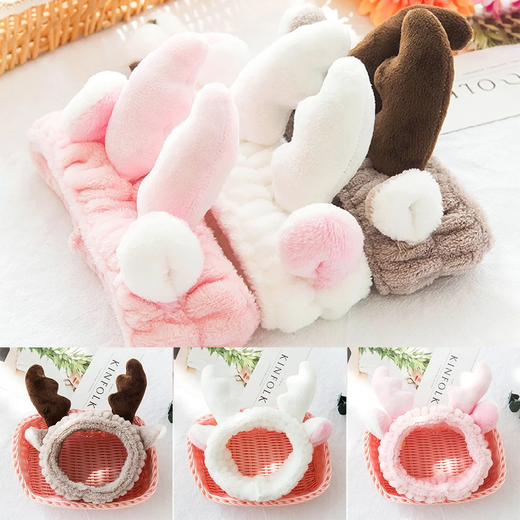 Solid Antlers Ears Headband Comfortable Rabbit Ear Spa Bath Shower Make Up Wash Face Cosmetic Hairband Hair Bands 1111