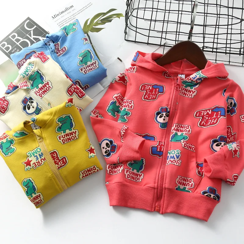 

163 Lettered Cartoon Panda Printed CHILDREN'S Jacket Spring Children Zipper Hoodle