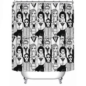 

Seamless Pattern with Hipsters Fabric Shower Curtain,102936,71''L x 71''W