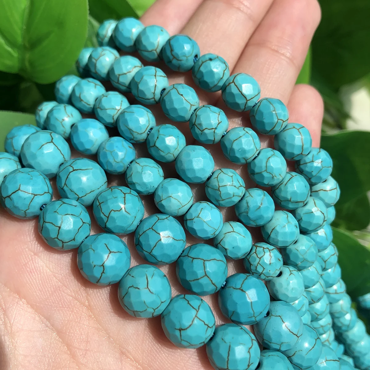 上下サイズ選択可♪送料込追跡付◆ストーンデコレーション 6-12MM Natural Stone Beads Faceted Turquoises Howlite Beads