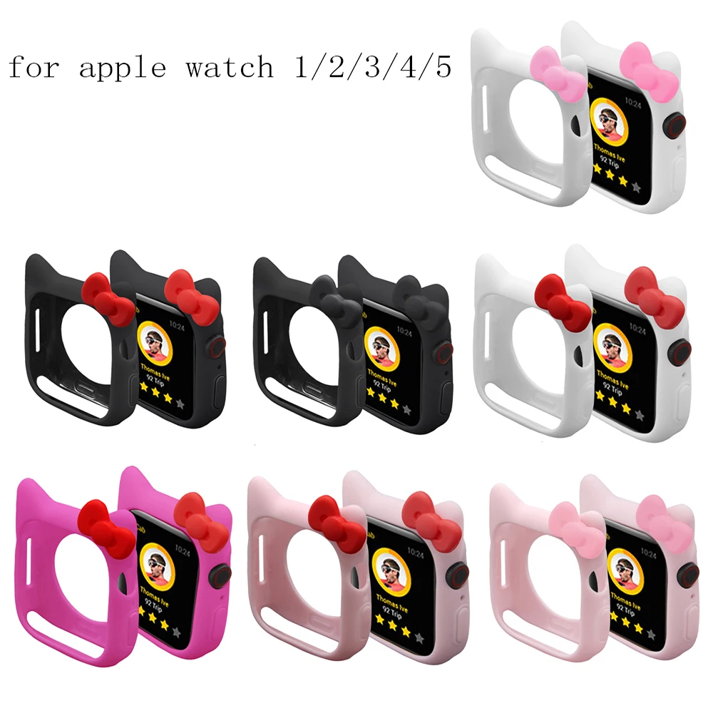 Силиконовый чехол для Apple Watch, чехол 5, 4, 44 мм, 40 мм, мультяшный чехол hello kitty для iWatch 3, 2, 1, 38 мм, 42 мм, защитный чехол