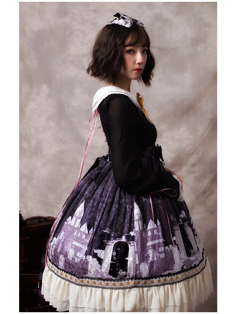 

Original Snow Country Girl Long Sleeve OP Dress Lolita Dark Print Vintage Princess Dress