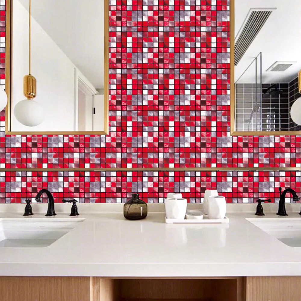 Calcomanía para azulejos de mármol a cuadros en rojo y blanco, Pisos de  vinilo de lujo, Pelar y pegar granito moderno, Placa para salpicaduras de  baño de cocina