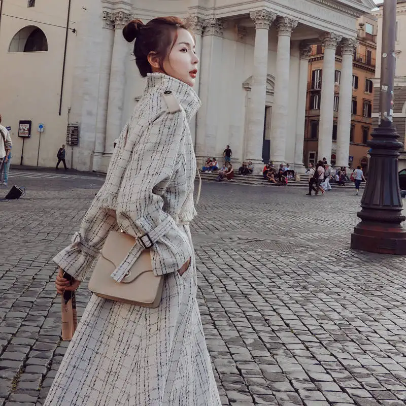Bella philosophy Wonder зимние однотонные теплые шерстяные пальто женские элегантные толстые клетчатые зеленые пальто с поясом женские пальто с отложным воротником