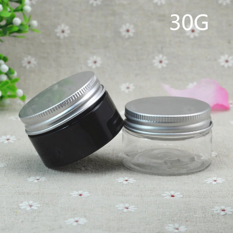 

50pcs/lot 30g Aluminum Cap Plastic Cosmetic Jar Dark Brown Clear Container Cream Makeup Container Factory Wholesale Plastic jar
