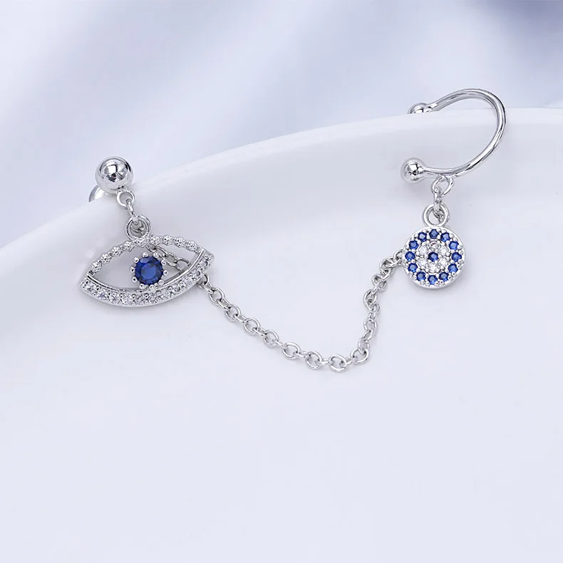 New Trend Cubic Zirconia Blue Eye And Star Asymmetric Earrings Luxury Brand Design Long Earrings For Women Fashion Jewelry