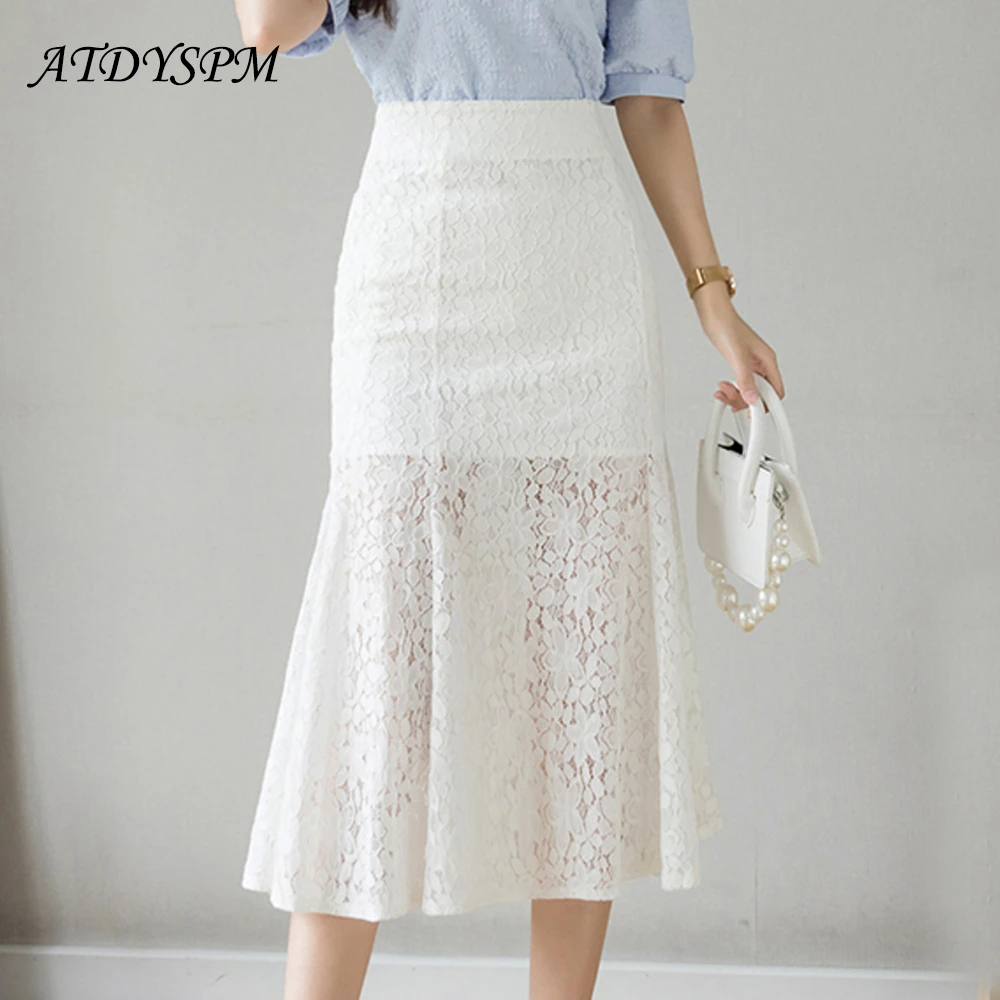 Faldas largas de encaje para mujer, faldas largas de estilo Harajuku coreano, blanca y negra, informales, de alta, para oficina| Faldas| - AliExpress
