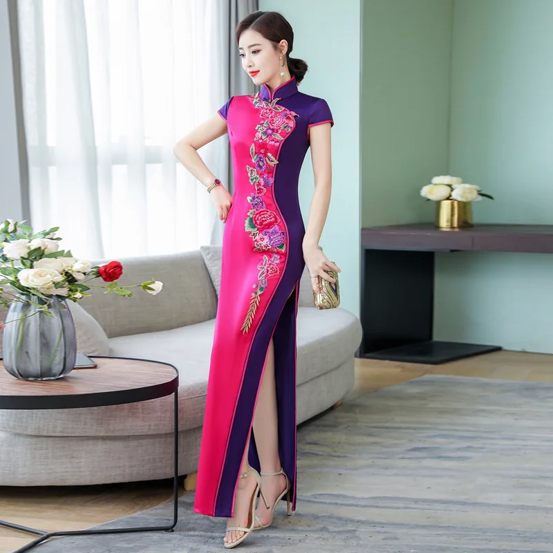 

Girl'S nian qing kuan Long Elegant Cheongsam Dress Improved Cheongsam Women's Catwalks Cheongsam 2019 New Products Chinese-style