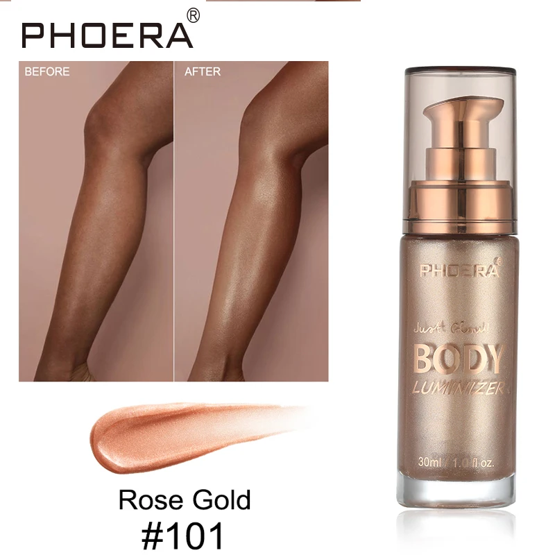 

PHOERA Body Luminizer Bronzer Highlighter Liquid Setting Spray Shimmer Brighten Glow Rose Gold Highlight Makeup Waterproof