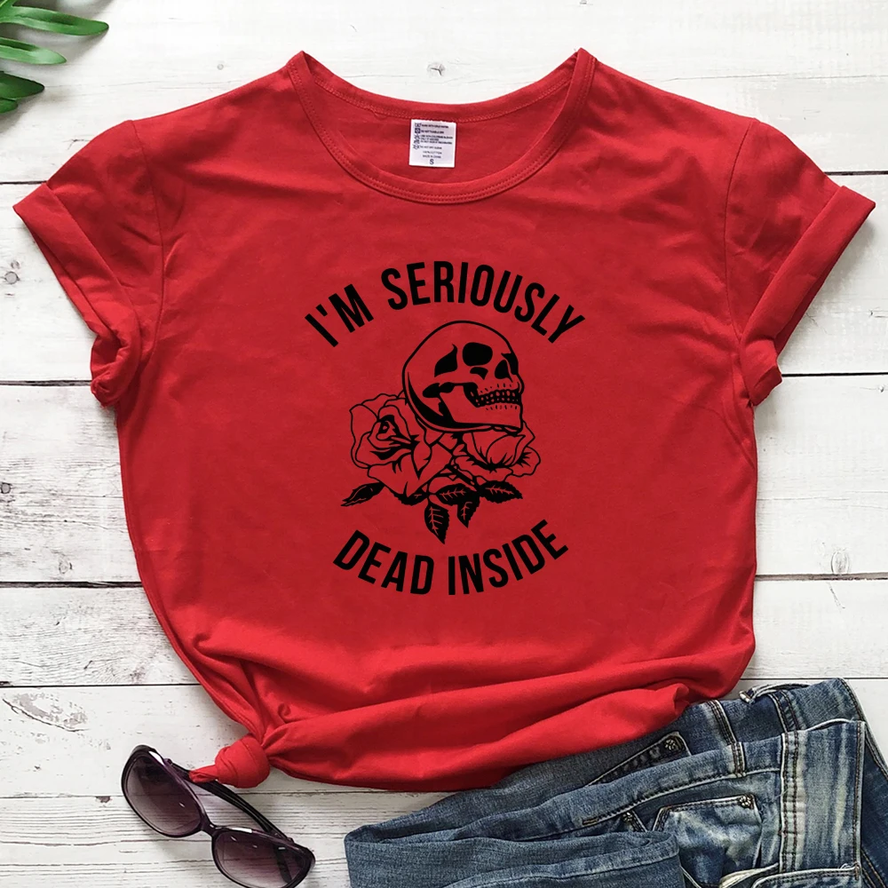 Футболка с принтом «I'M Dead Inside Skull»; Летняя Повседневная футболка с короткими рукавами и принтом в виде черепа; стильная футболка в стиле Харадзюку С гранж; модные топы; Camisetas