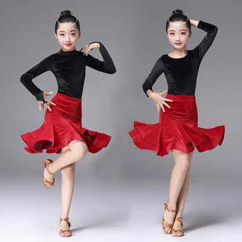 

Latin dance skirt velvet children's dance costume exercise suit competition examination BF005
