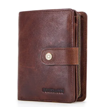 

New Crazy Horse Leather Men Wallet Cowhide Short Card Holder Wallets Multifunctional Men Small Coin Purses Leather Buckle Wallet